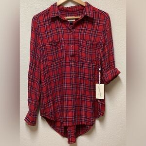 Universal Thread flannel plaid pullover high low NWT